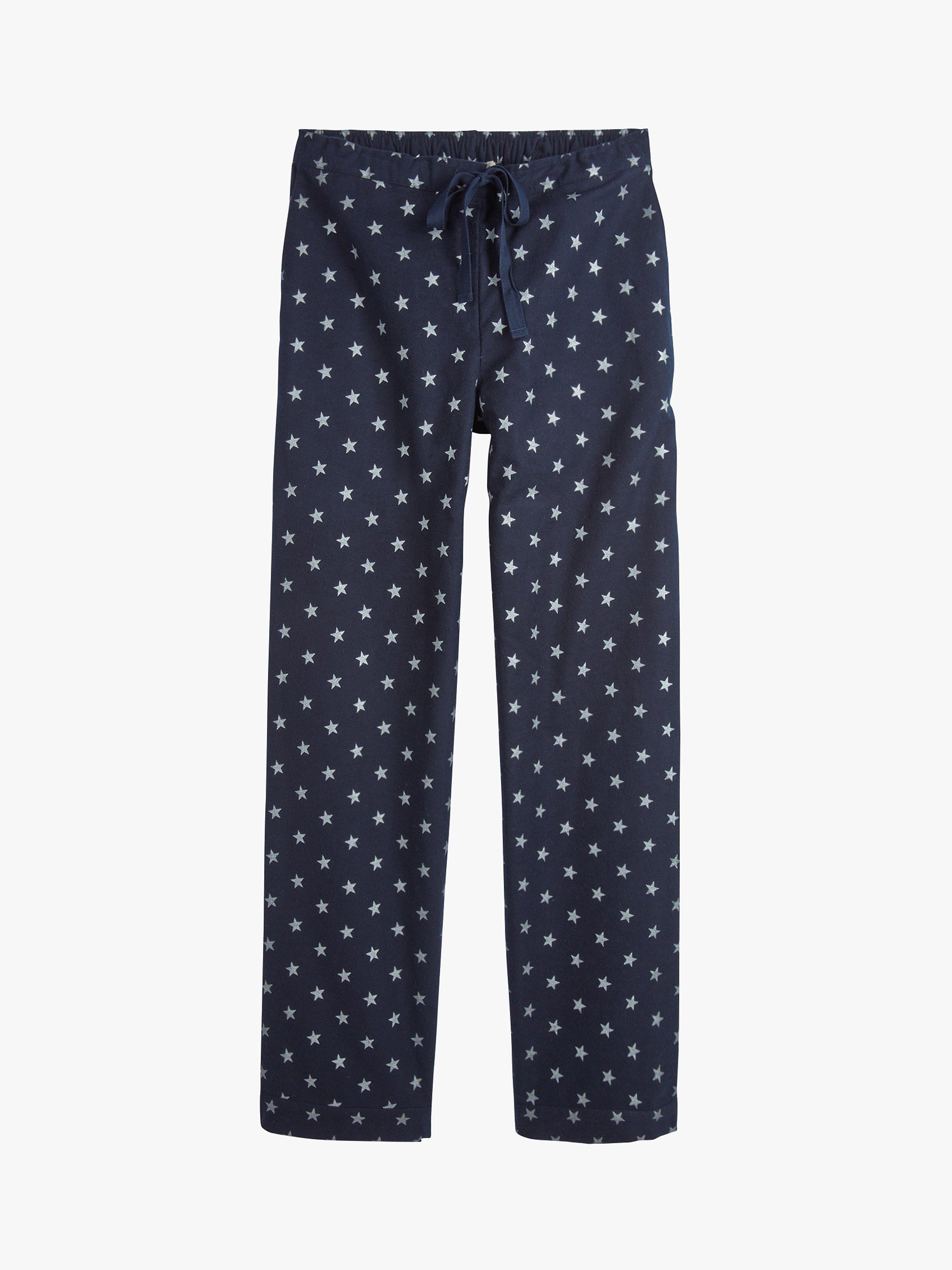 HUSH Joy Star Organic Cotton Flannel Pyjama Bottoms, Navy/Silver, XXS Long