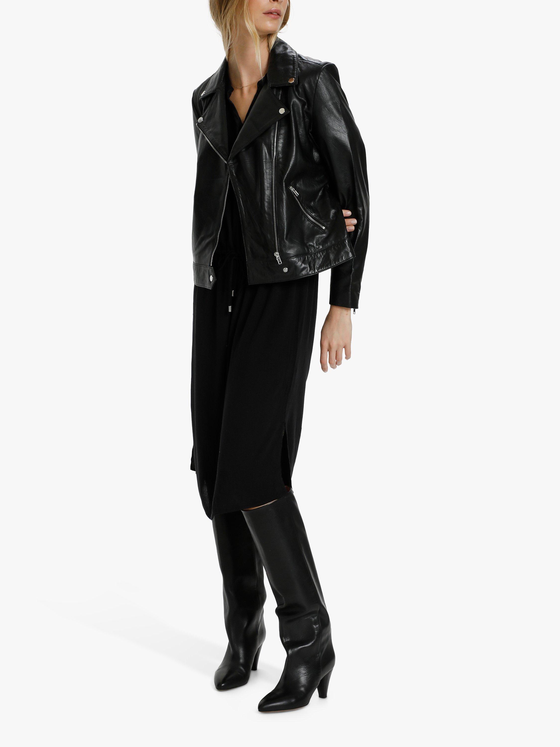 Product image 1 of 7, which shows Soaked In Luxury Maeve Leather Biker Jacket, Black, XS