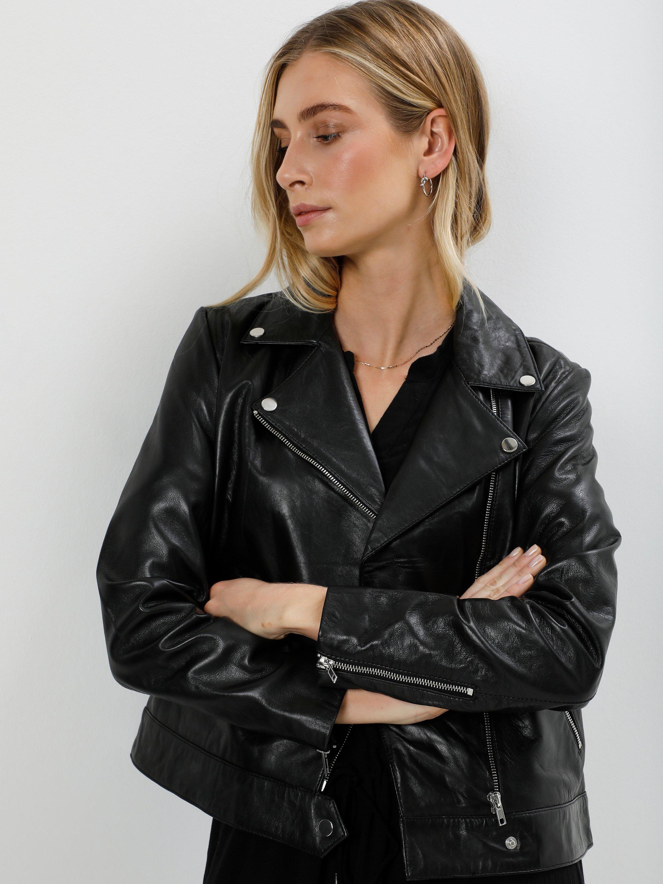 Product image 7 of 7, which shows Soaked In Luxury Maeve Leather Biker Jacket, Black, XS