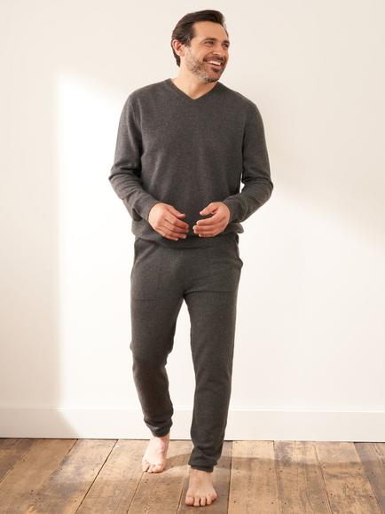 Truly Cashmere V-Neck Jersey Top - view 2, Charcoal Marl