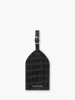 Whistles Croc Embossed Leather Luggage Tag, Black, Black