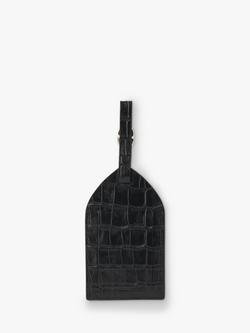 Whistles Croc Embossed Leather Luggage Tag, Black - view 2, Black