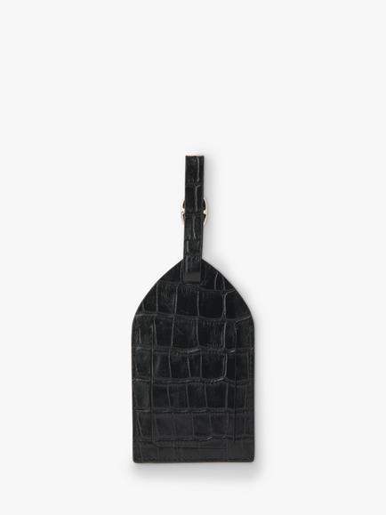 Whistles Croc Embossed Leather Luggage Tag, Black - view 2, Black