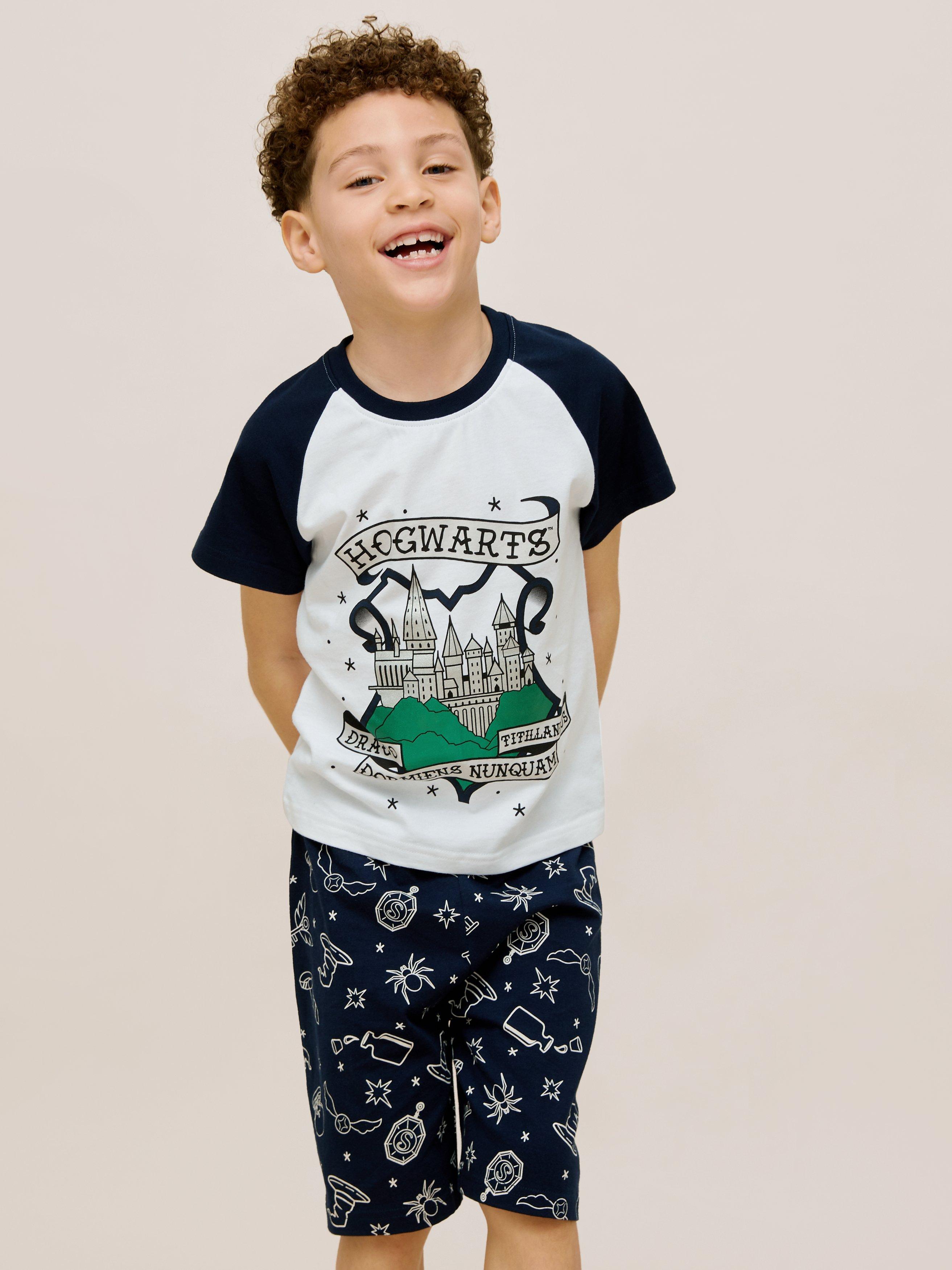 Harry Potter Kids' Hogwarts Crest Shortie Pyjama Set, Navy/White