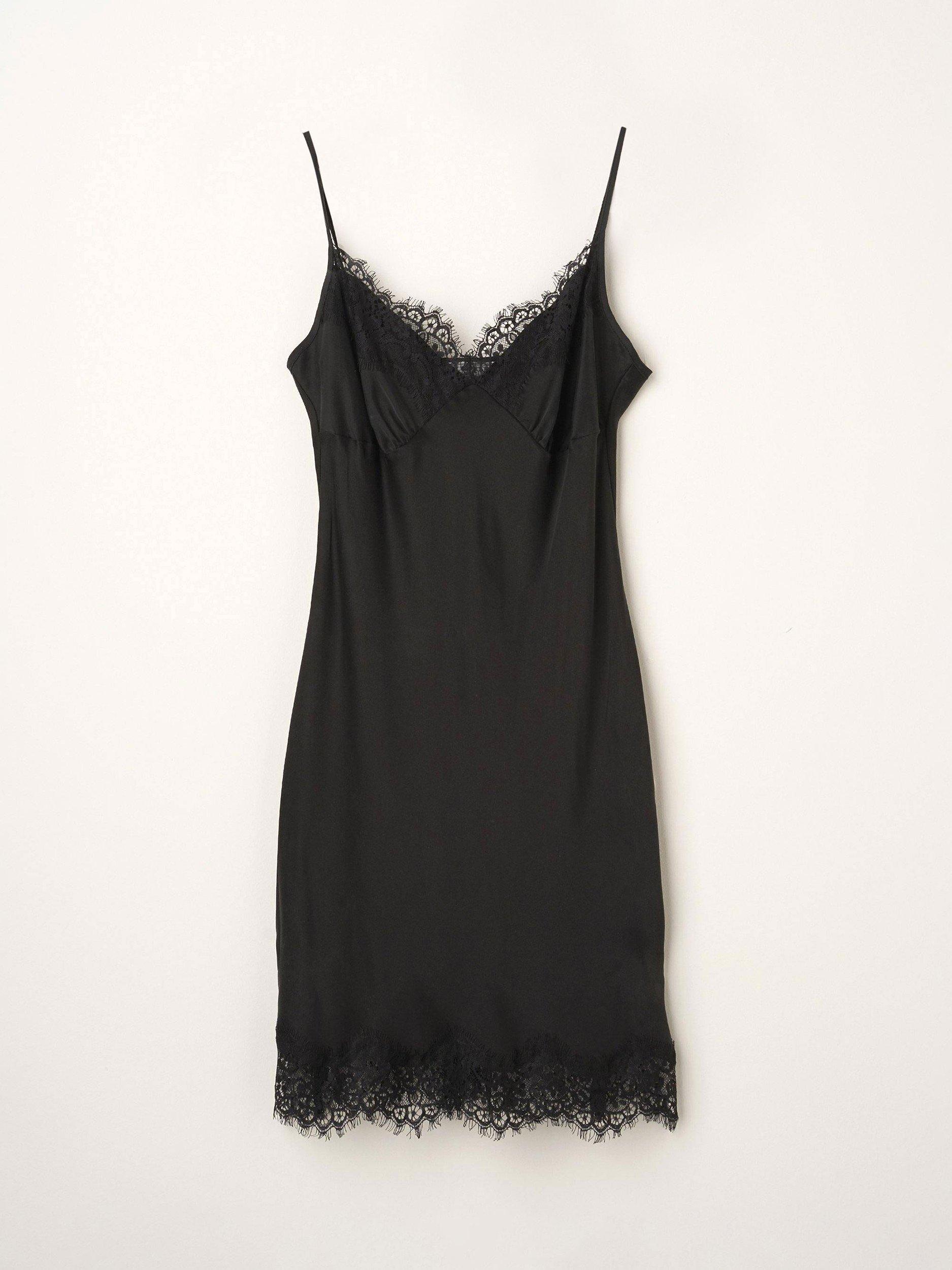 Product image 3 of 3, which shows Truly Lace Trim Silk Chemise, Black, S
