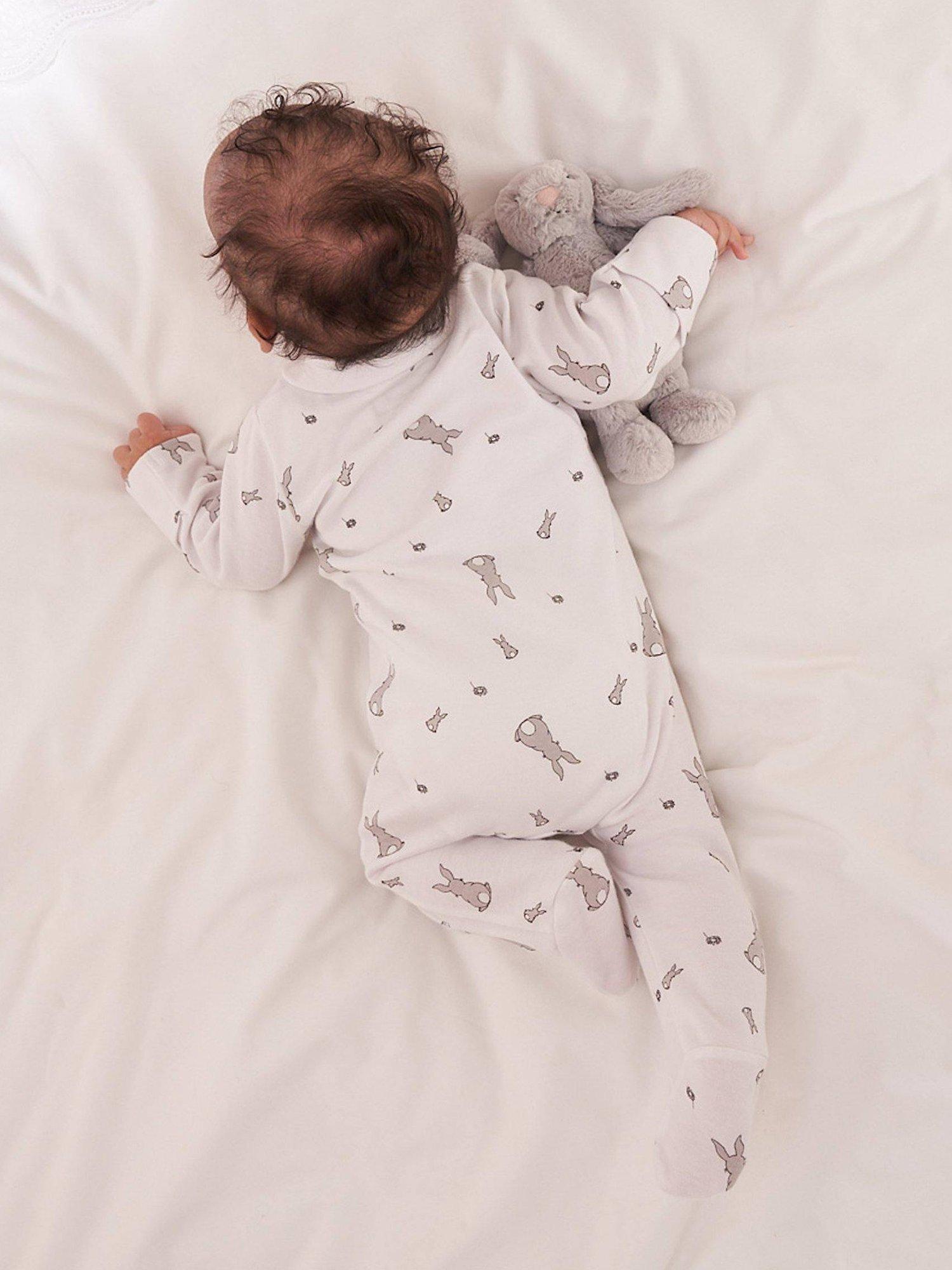 Truly Baby Bunny Print Collared Babygrow, White, 0-3 months