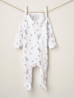 Truly Baby Bunny Print Collared Babygrow, White - view 2, White