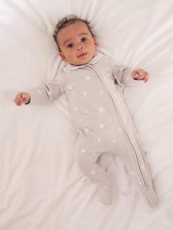Truly Baby Star Print Babygrow, Grey, Grey