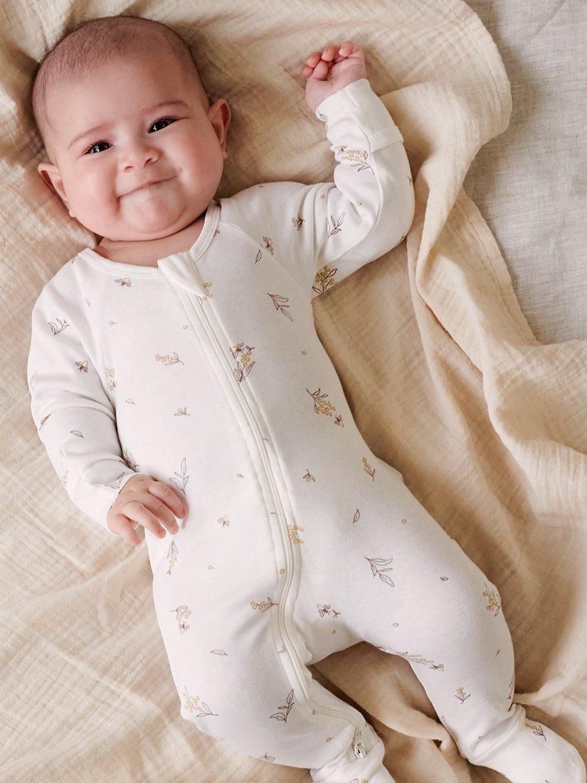 Purebaby Organic Cotton Wattle Bee Grow Suit, White
