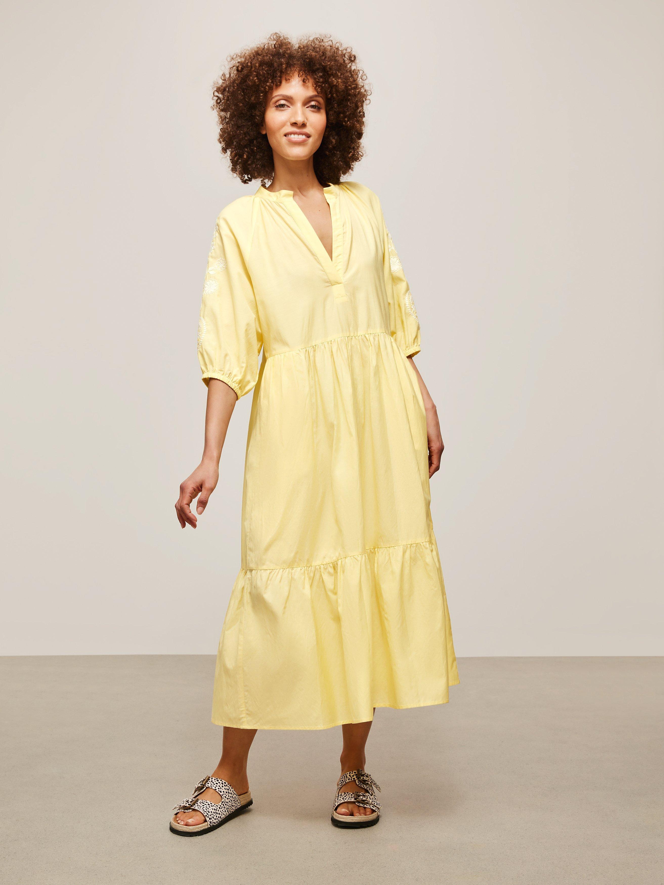 AND/OR Sanchez Embroidered Sleeve Dress, Yellow, 18