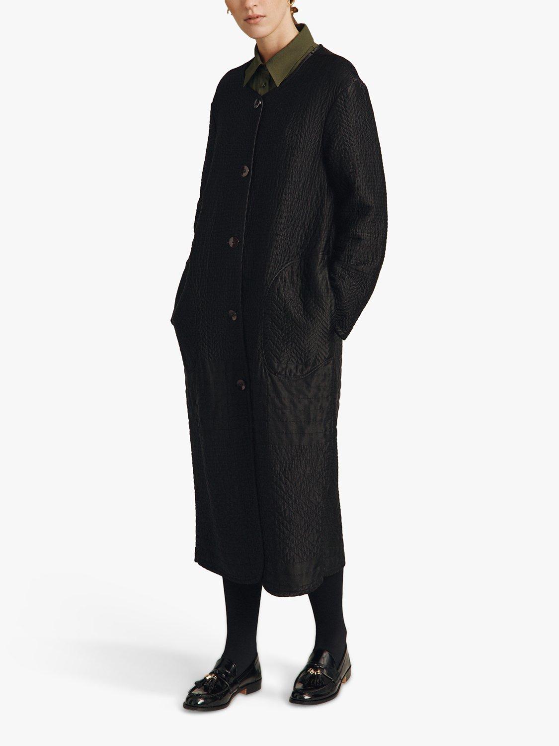 Ghost Harlow Satin Embroidered Patchwork Coat, Black, S