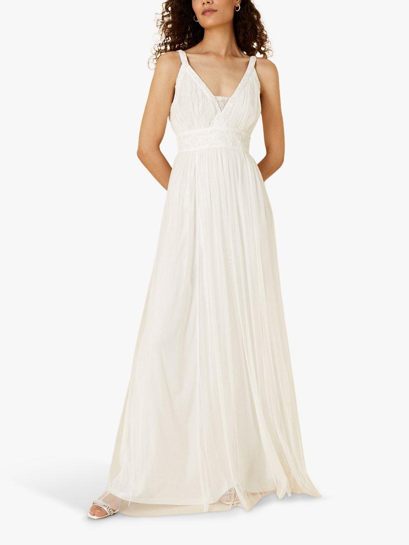 Monsoon Jan Embellished Waist Maxi Wedding Dress, Ivory
