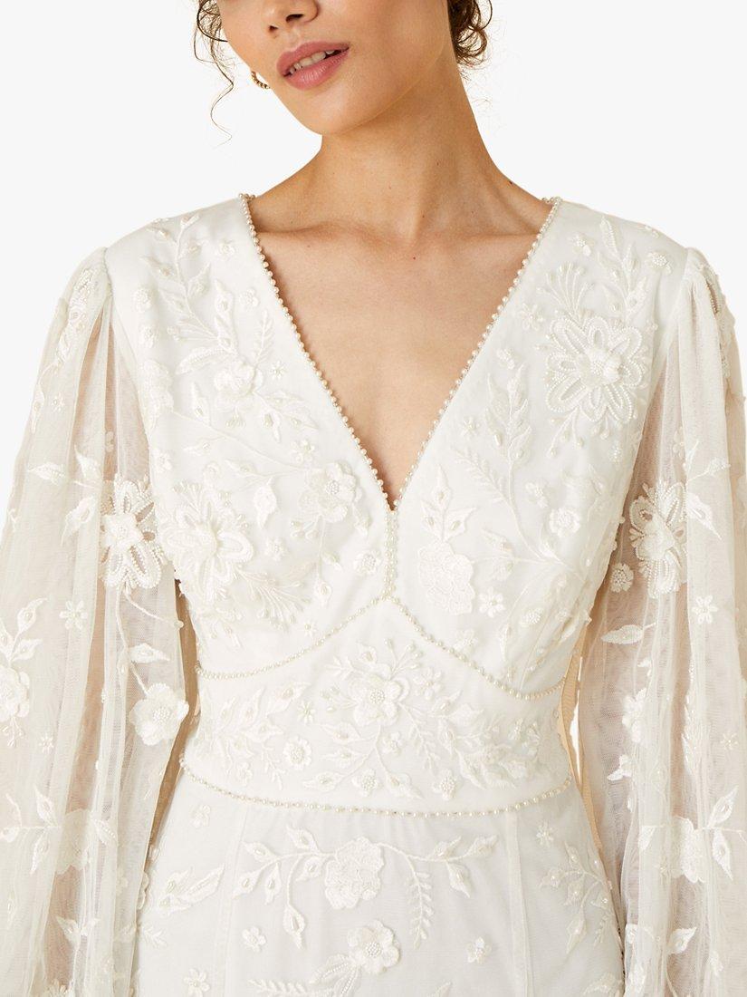 Monsoon Floral Long Sleeve Wedding Dress Ivory