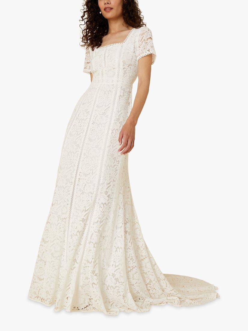 Monsoon Kim Lace Square Neck Maxi Wedding Dress Ivory