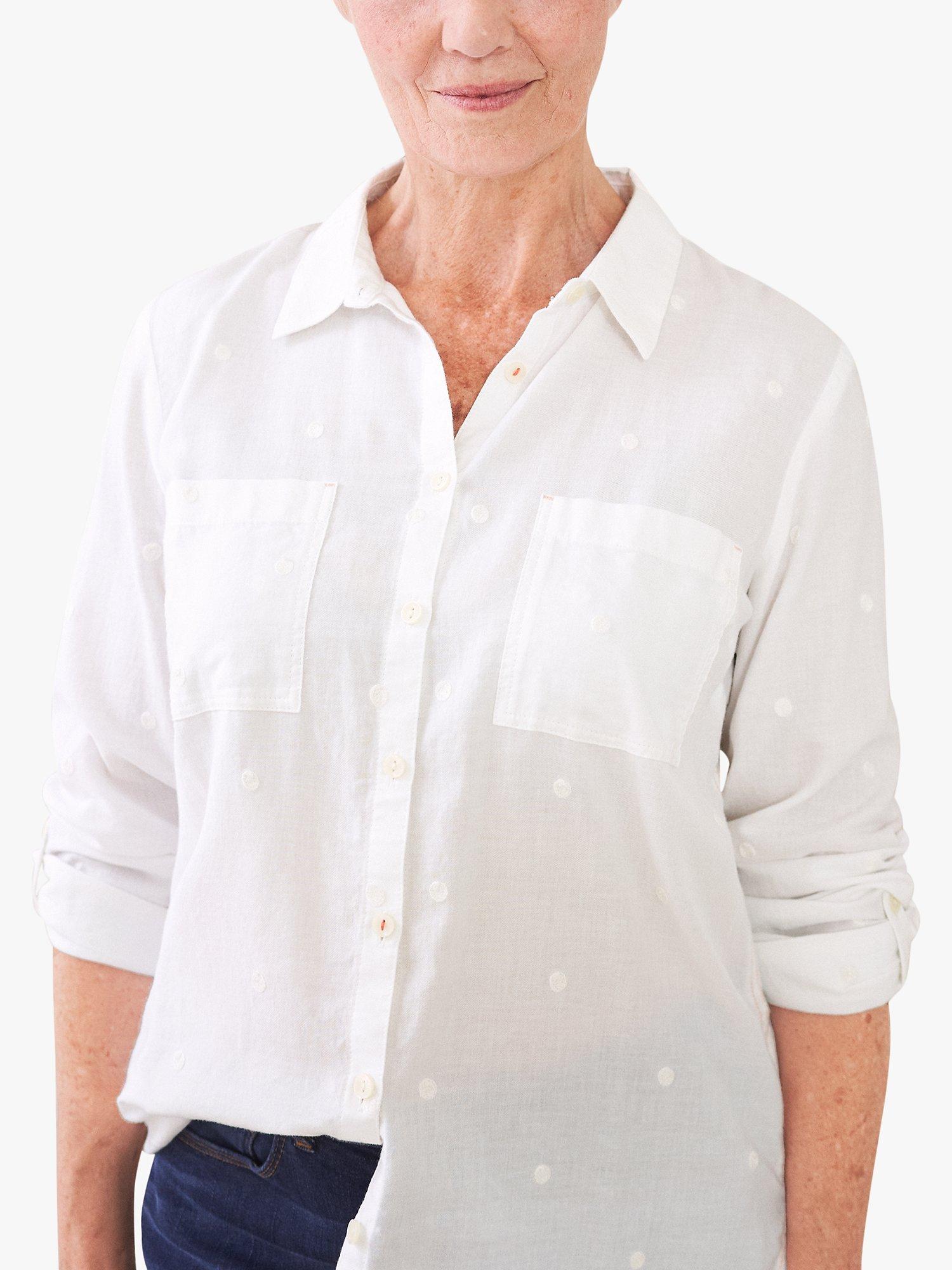 White Stuff Emilia Embroidered Spot Organic Cotton Shirt, Ivory