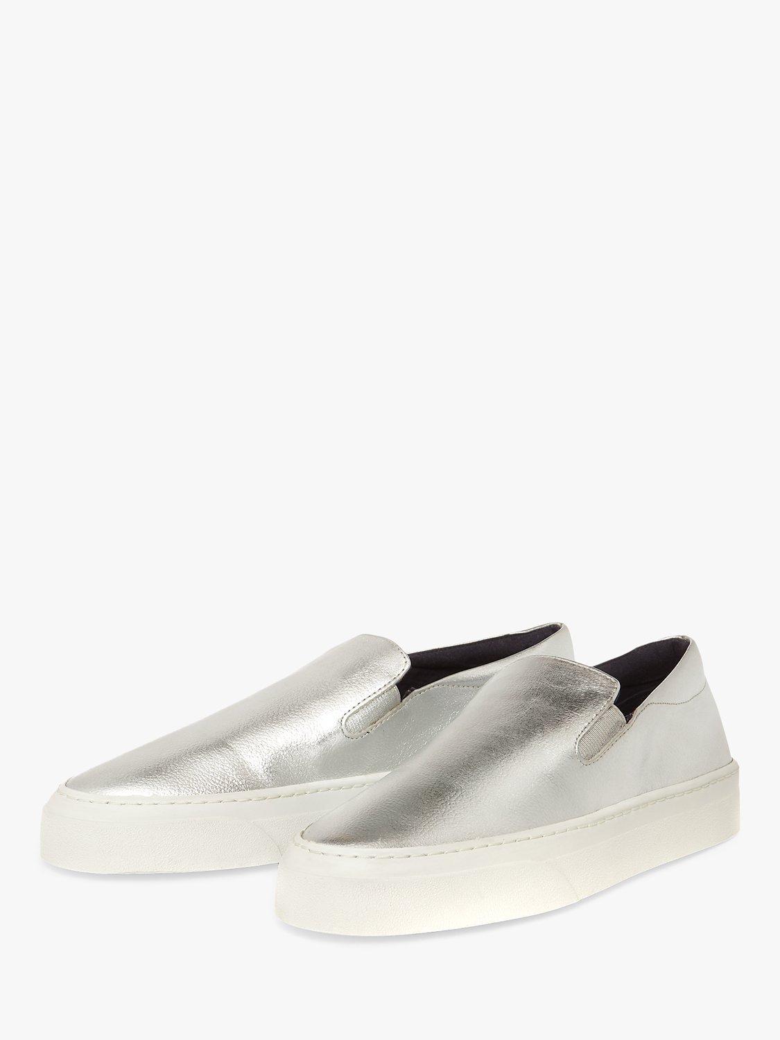 Product image 2 of 4, which shows Hobbs Apolline Slip On Leather Trainers, Silver, 3