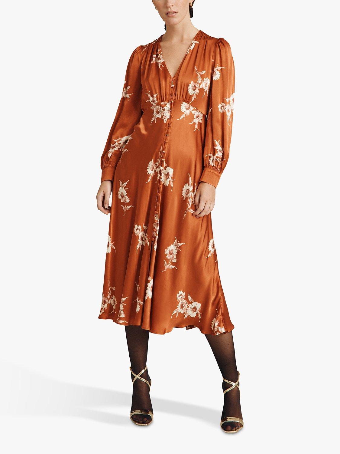 Ghost Millie Floral Satin Midi Dress
