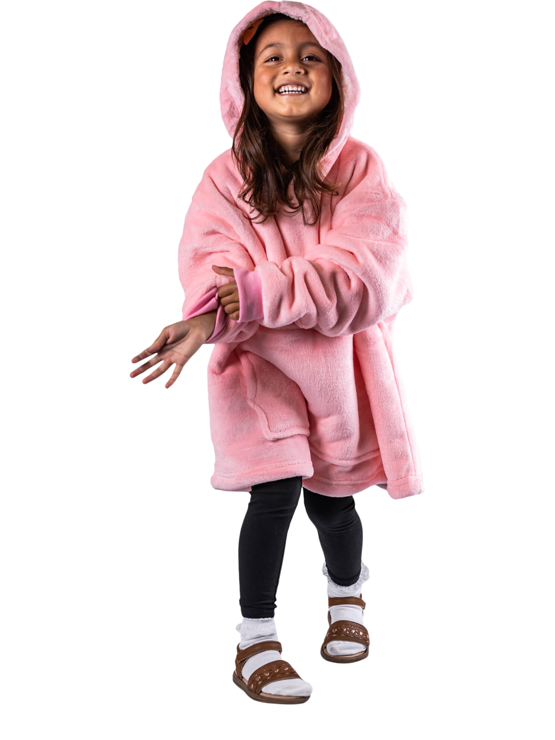 Product image 1 of 5, which shows Ony Kids' Fleece Hoodie Blanket, Pink/White, One Size