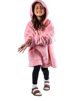 Ony Kids' Fleece Hoodie Blanket, Pink/White, Pink/White