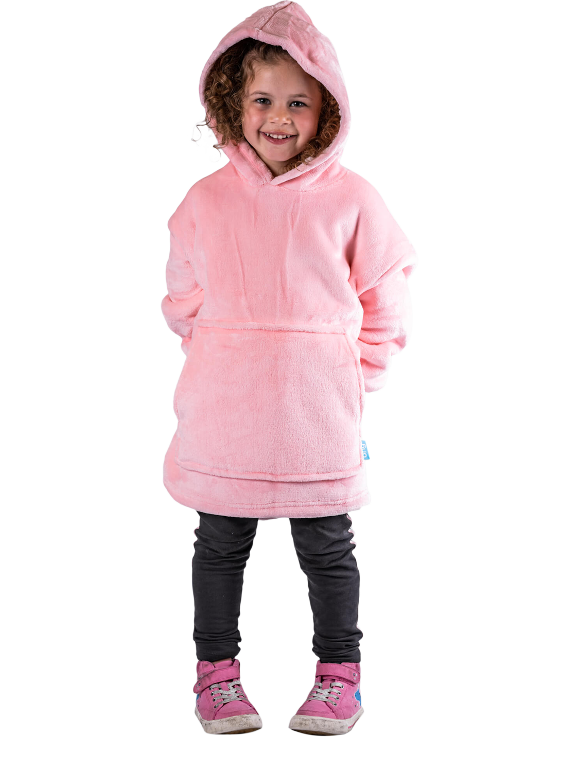 Product image 2 of 5, which shows Ony Kids' Fleece Hoodie Blanket, Pink/White, One Size