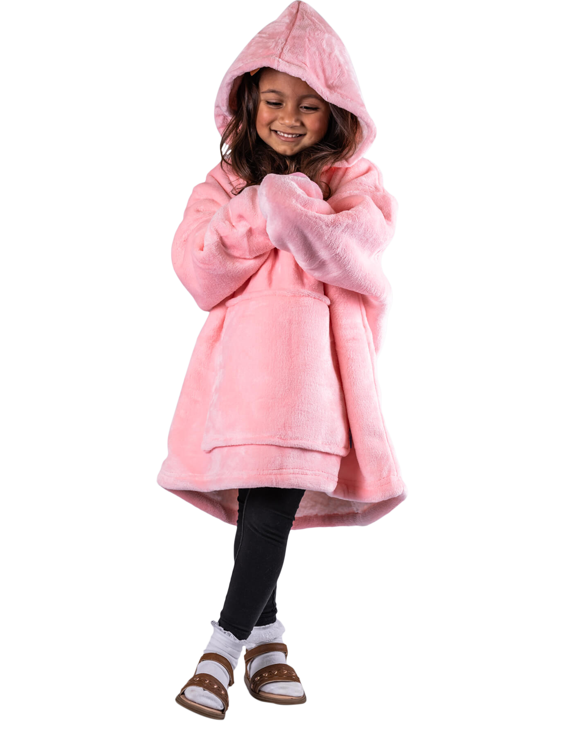 Product image 4 of 5, which shows Ony Kids' Fleece Hoodie Blanket, Pink/White, One Size