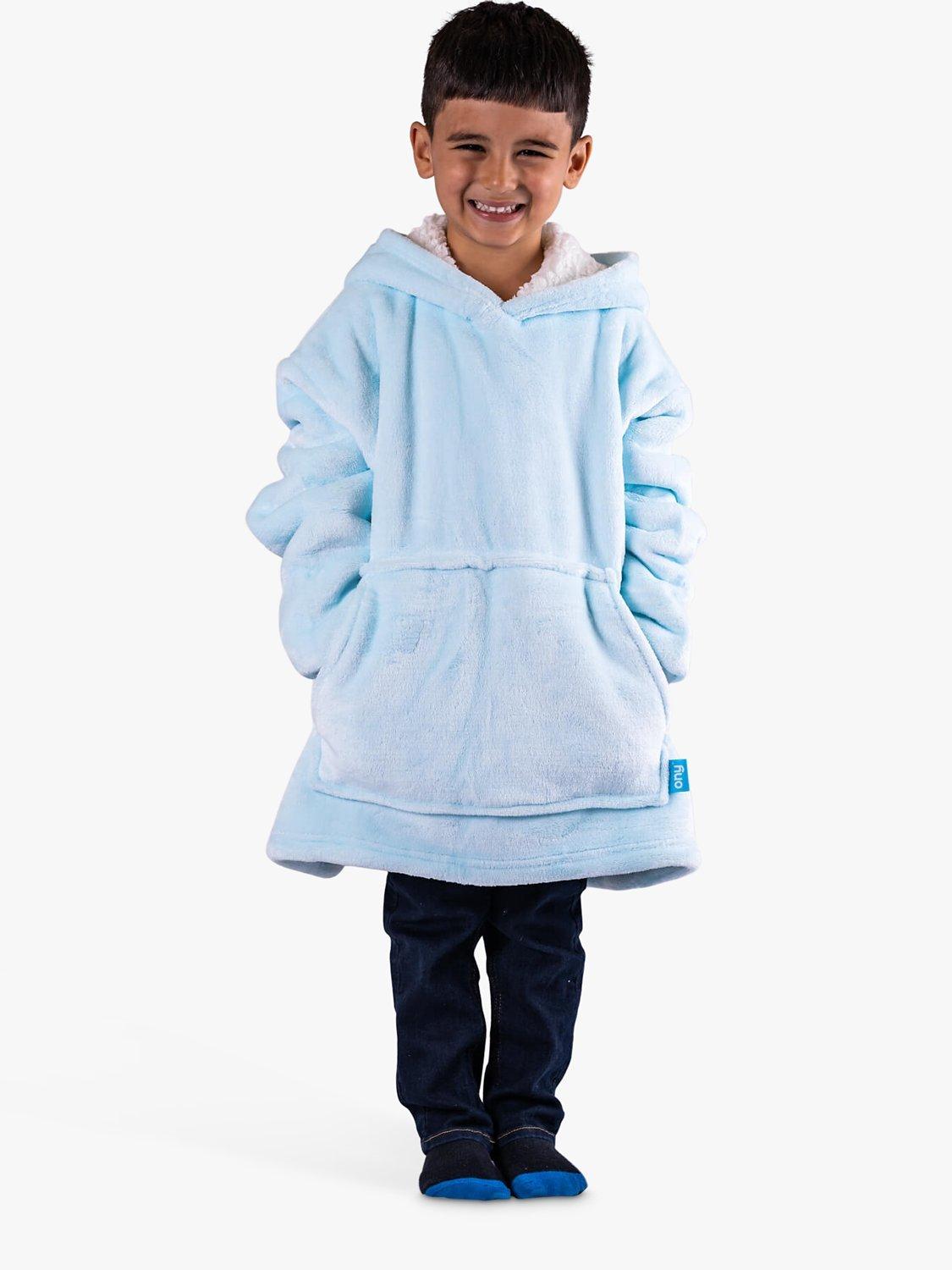 Ony Kids' Sherpa Fleece Large Hoodie Blanket, Blue/White, 7-12 years