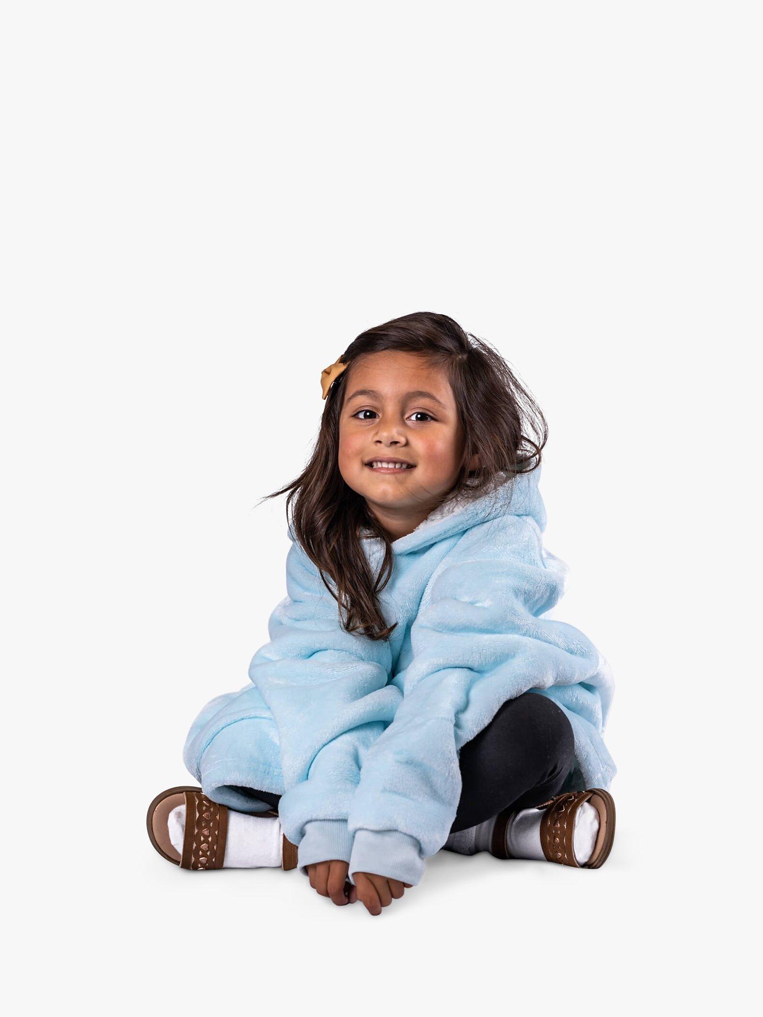 Ony Kids' Sherpa Fleece Large Hoodie Blanket, Blue/White, 7-12 years