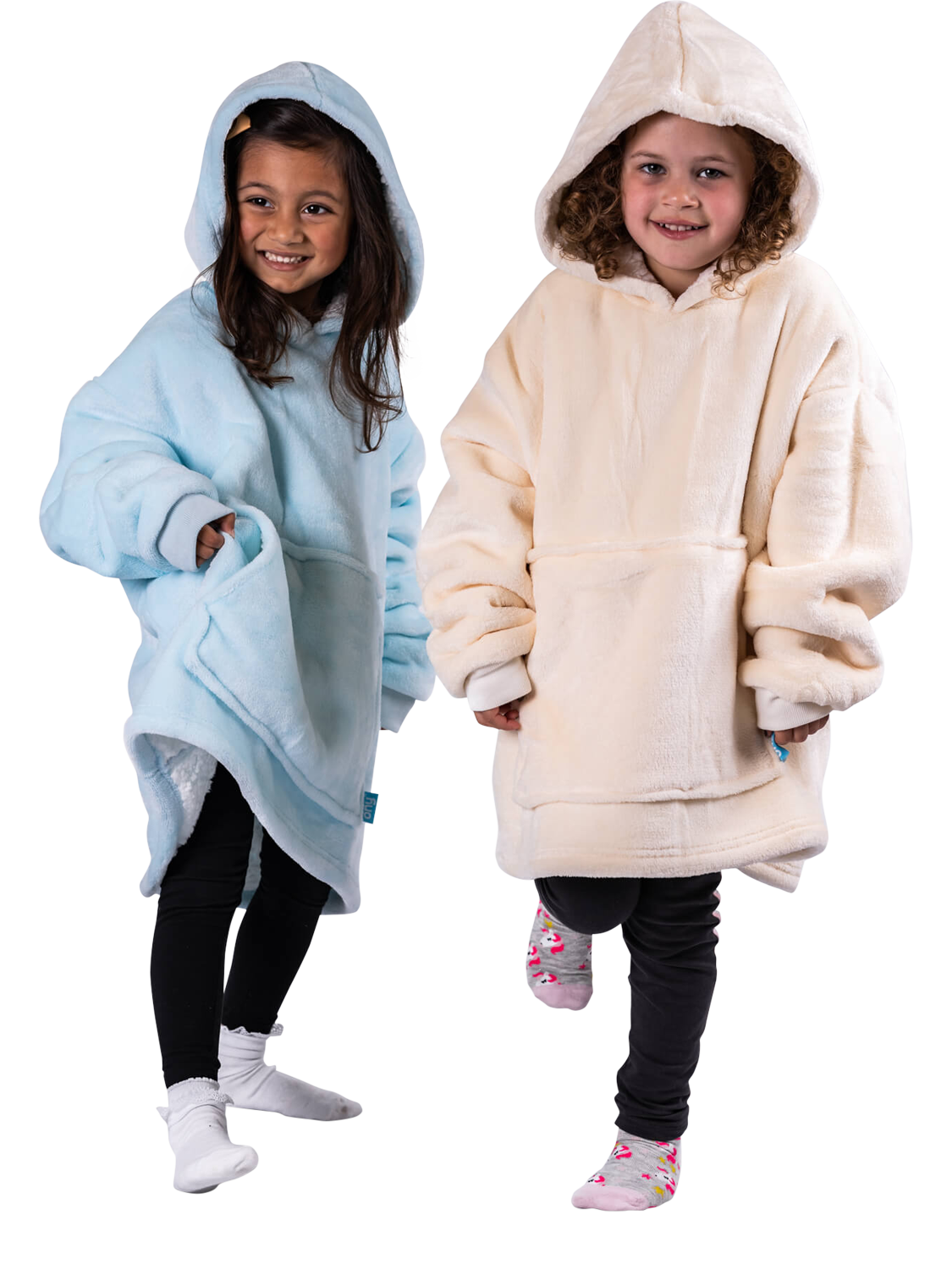 Ony Kids' Sherpa Fleece Large Hoodie Blanket, Blue/White, 7-12 years