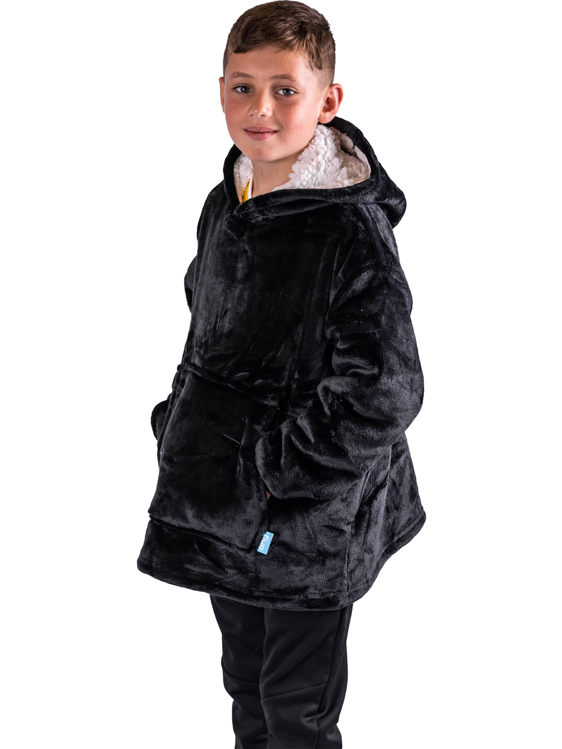 Product image 1 of 4, which shows Ony Kids' Hoodie Blanket, Black/White, One Size