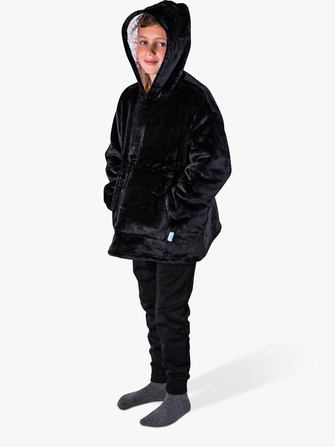 Ony Kids' Sherpa Fleece Large Hoodie Blanket, Black/White, 7-12 years