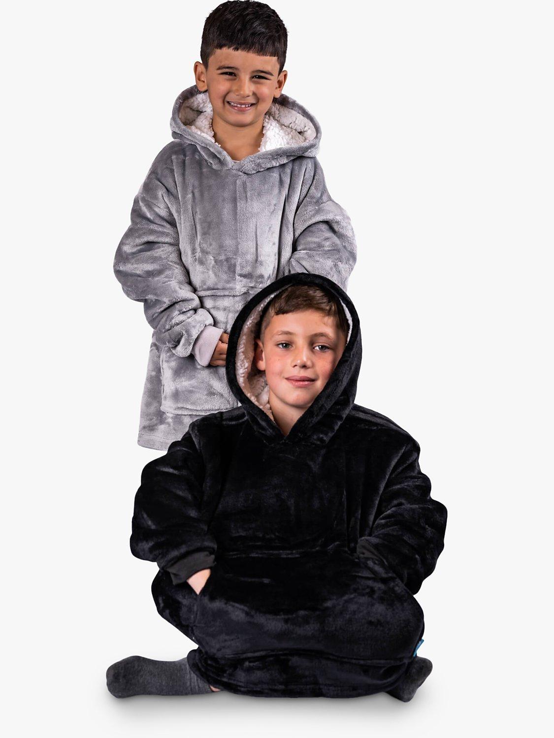 Ony Kids' Sherpa Fleece Large Hoodie Blanket, Black/White, 7-12 years