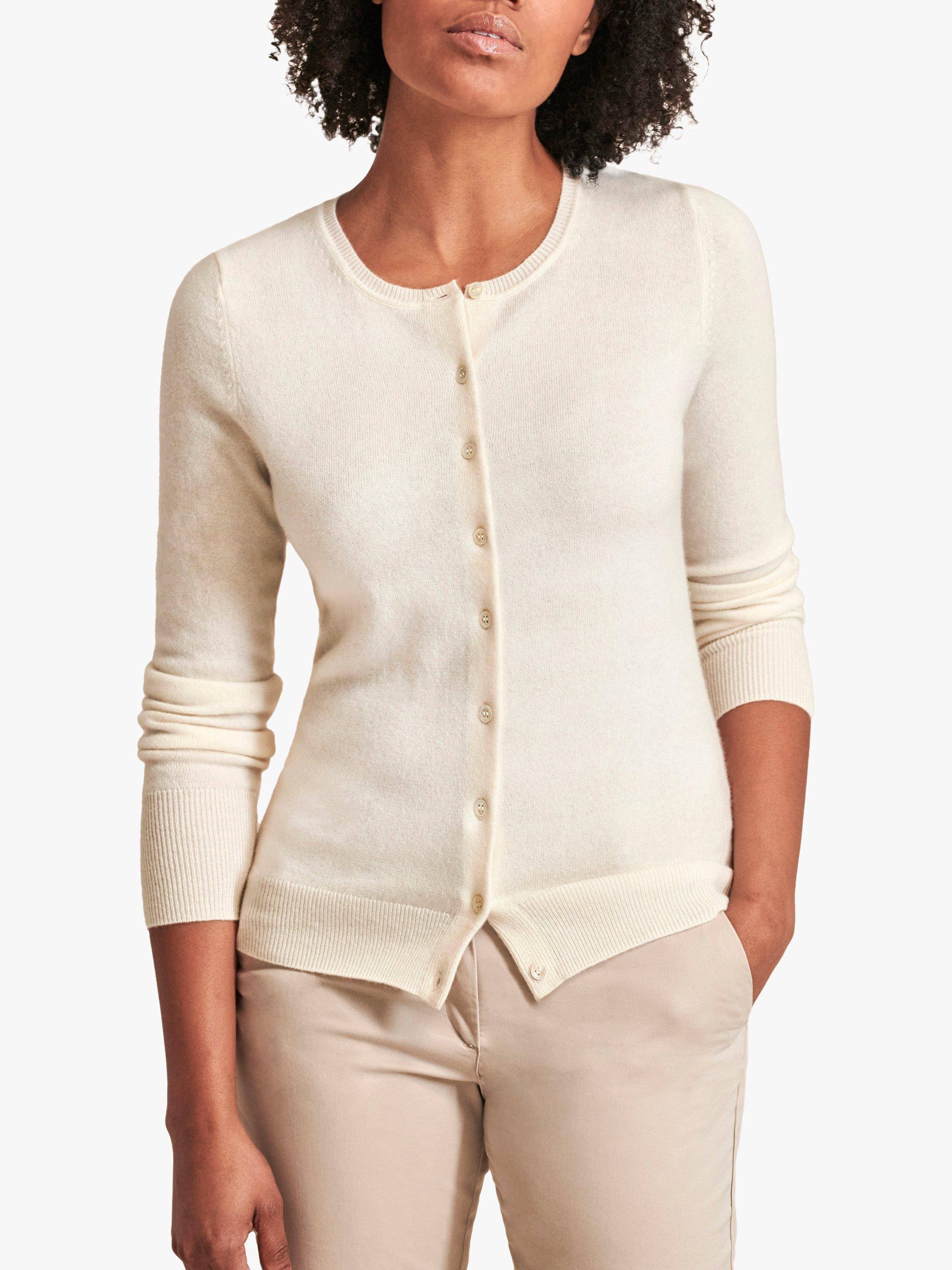 Pure Collection Cashmere Crew Neck Cardigan Soft White