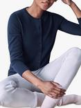 Pure Collection Crew Neck Cashmere Cardigan, Navy