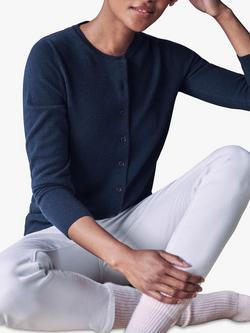 Pure Collection Crew Neck Cashmere Cardigan, Navy, Navy