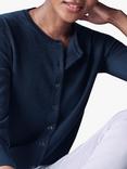 Pure Collection Crew Neck Cashmere Cardigan, Navy