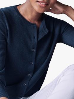 Pure Collection Crew Neck Cashmere Cardigan, Navy - view 2, Navy