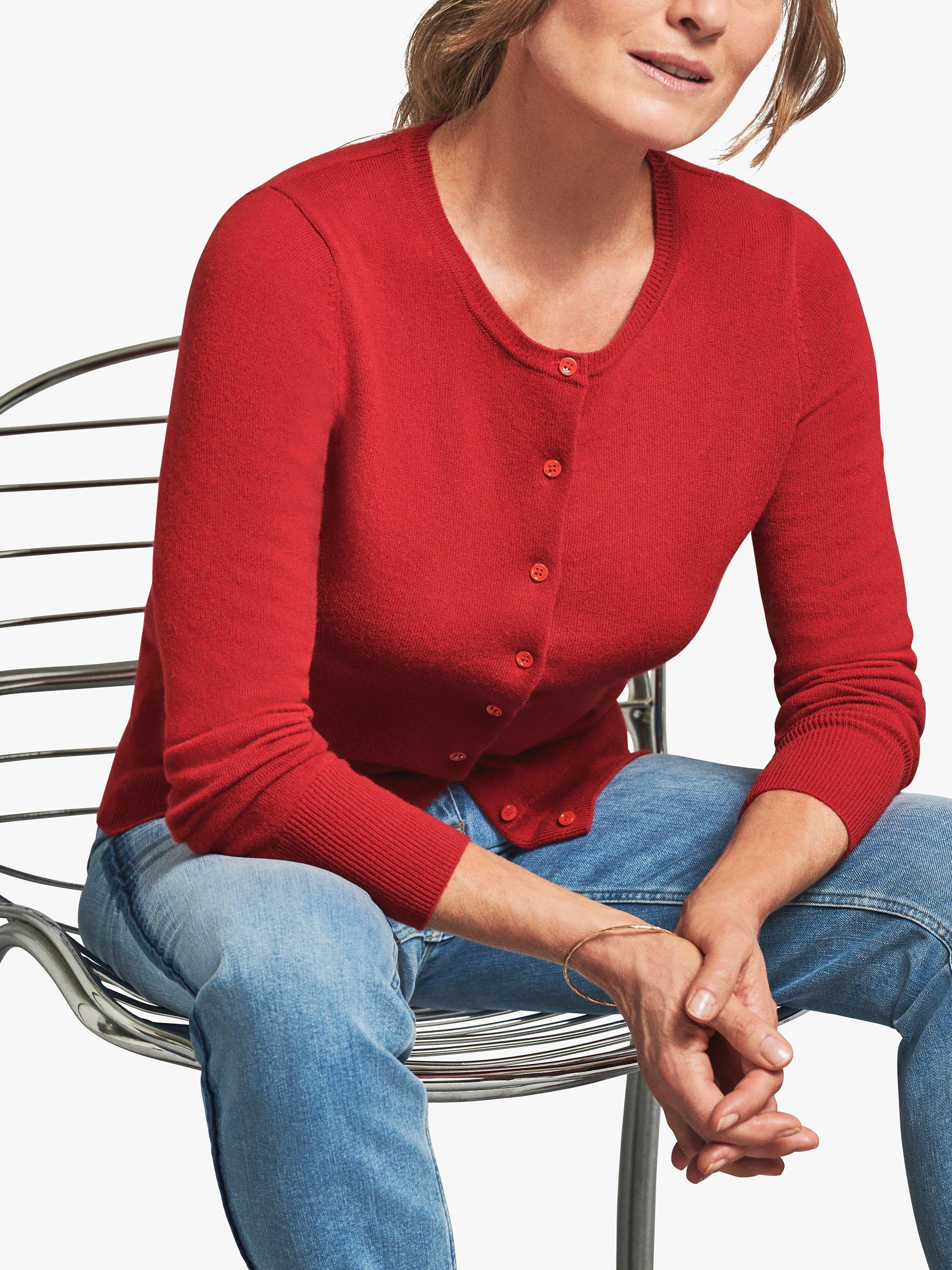 Pure Collection Crew Neck Cashmere Cardigan Cherry Red