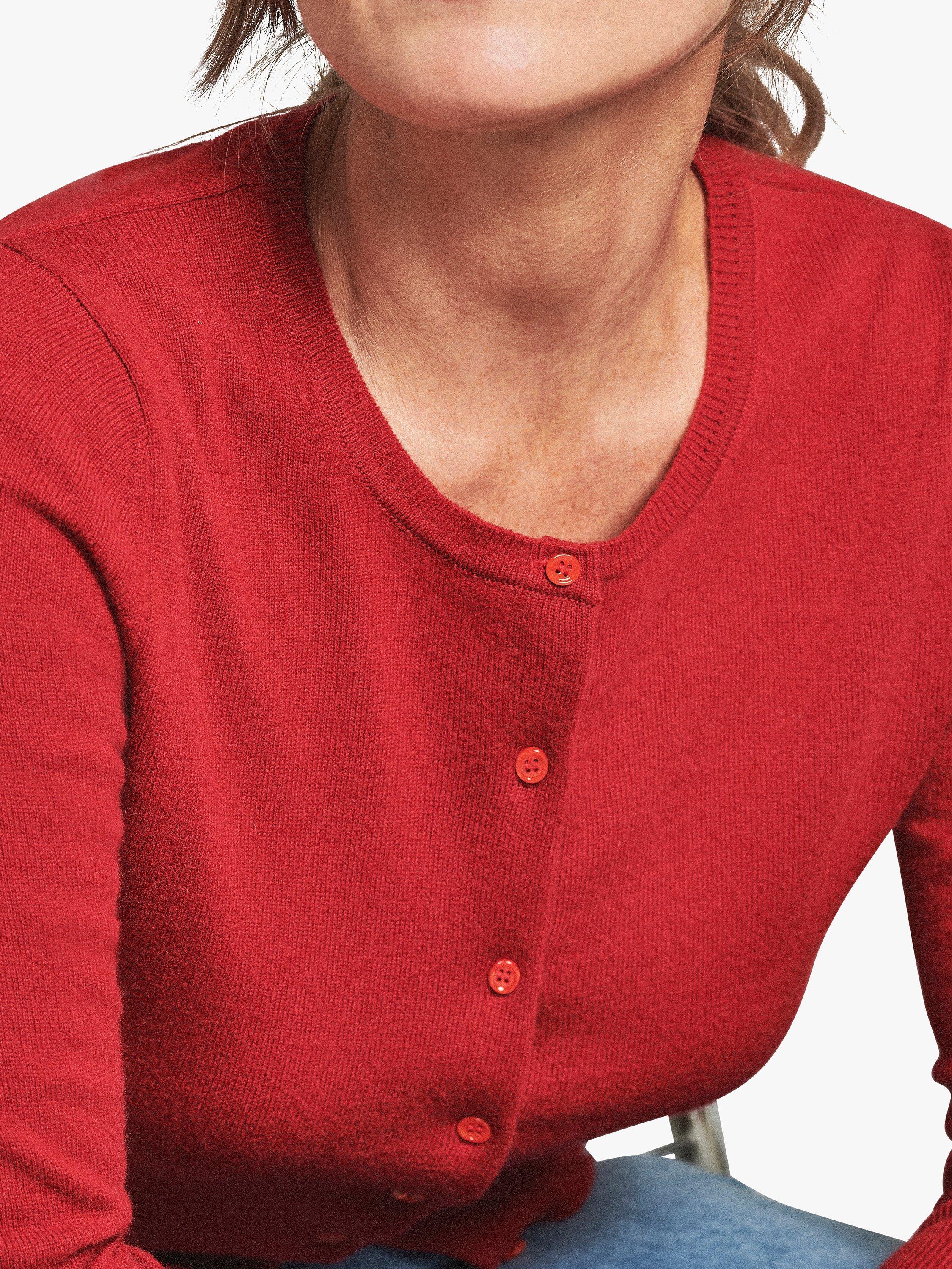 Product image 3 of 3, which shows Pure Collection Crew Neck Cashmere Cardigan, Cherry Red, 8