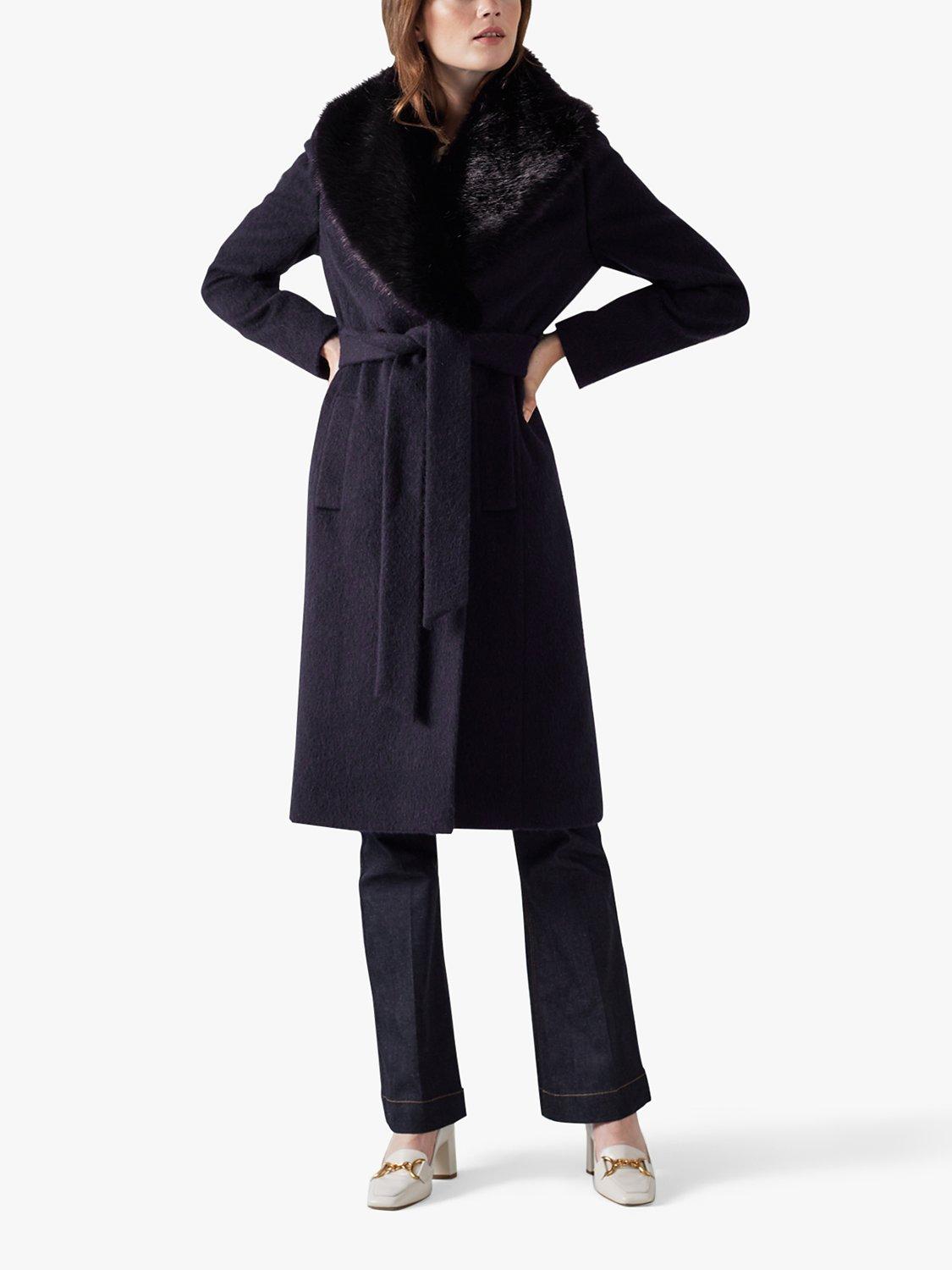 L.K.Bennett Ava Faux Fur Collar Coat Navy