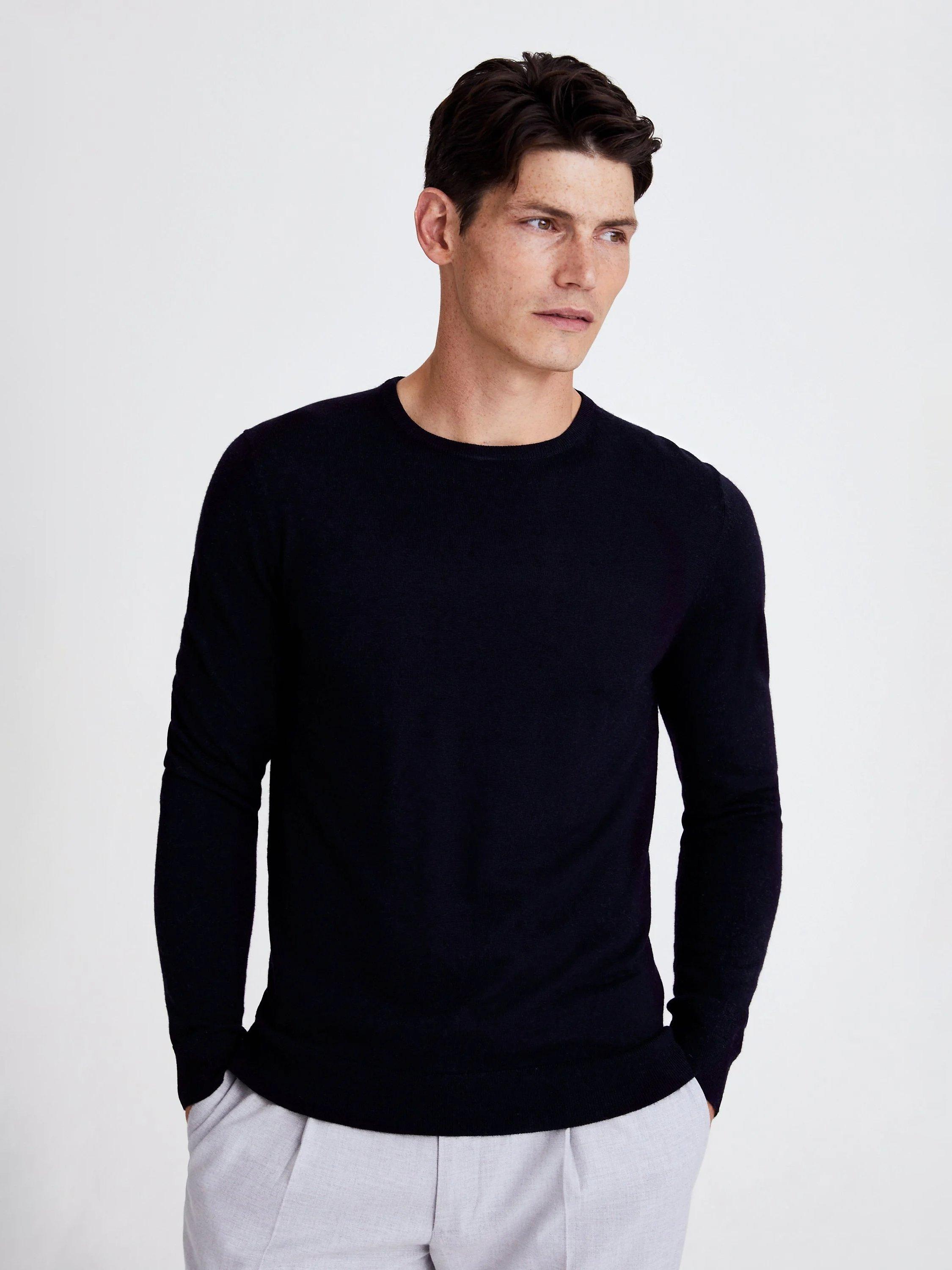 Moss Merino Wool Blend Crew Neck Jumper, Navy