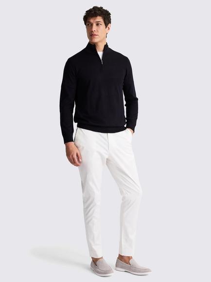 Moss Merino Wool Blend Zip Neck Jumper - view 2, Navy