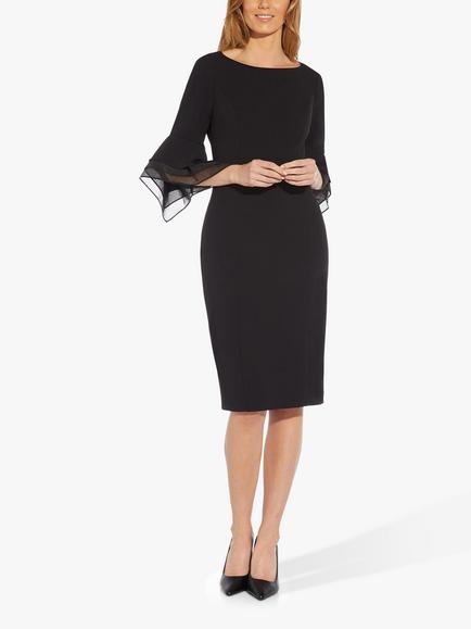 Adrianna Papell Knit Crepe Tiered Knee Length Dress - view 2, Black