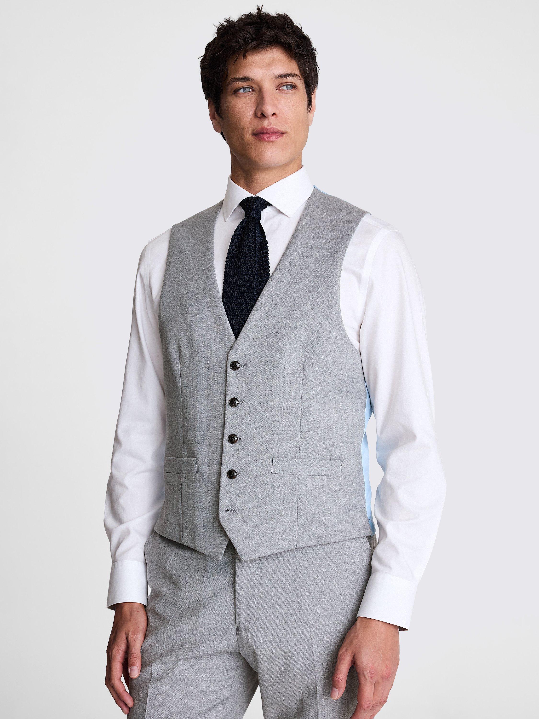 Moss Tailored Fit Stretch Waistcoat, Grey, 34R