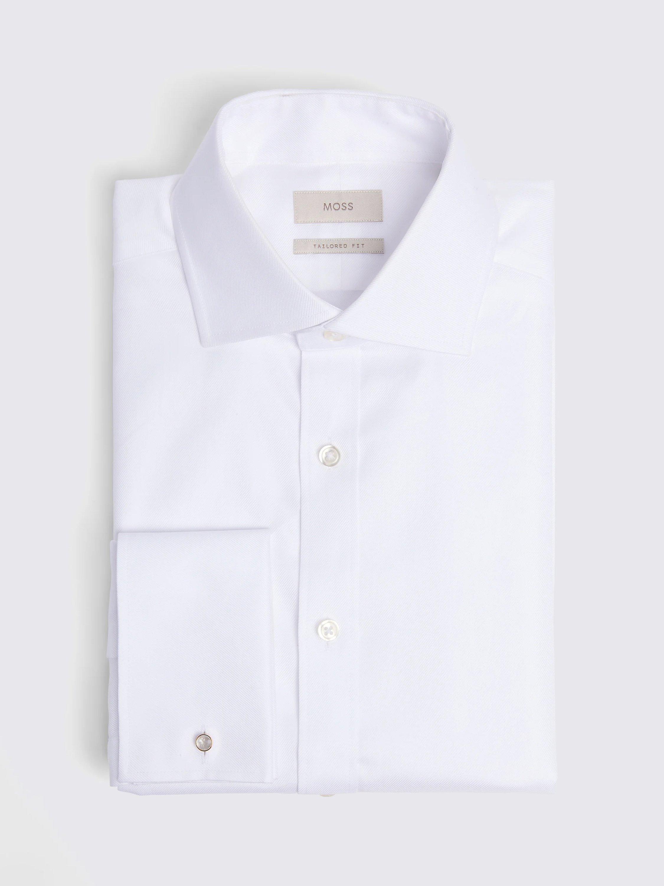 Product image 4 of 4, which shows Moss Twill Tailored Fit Shirt, White, 15.5L