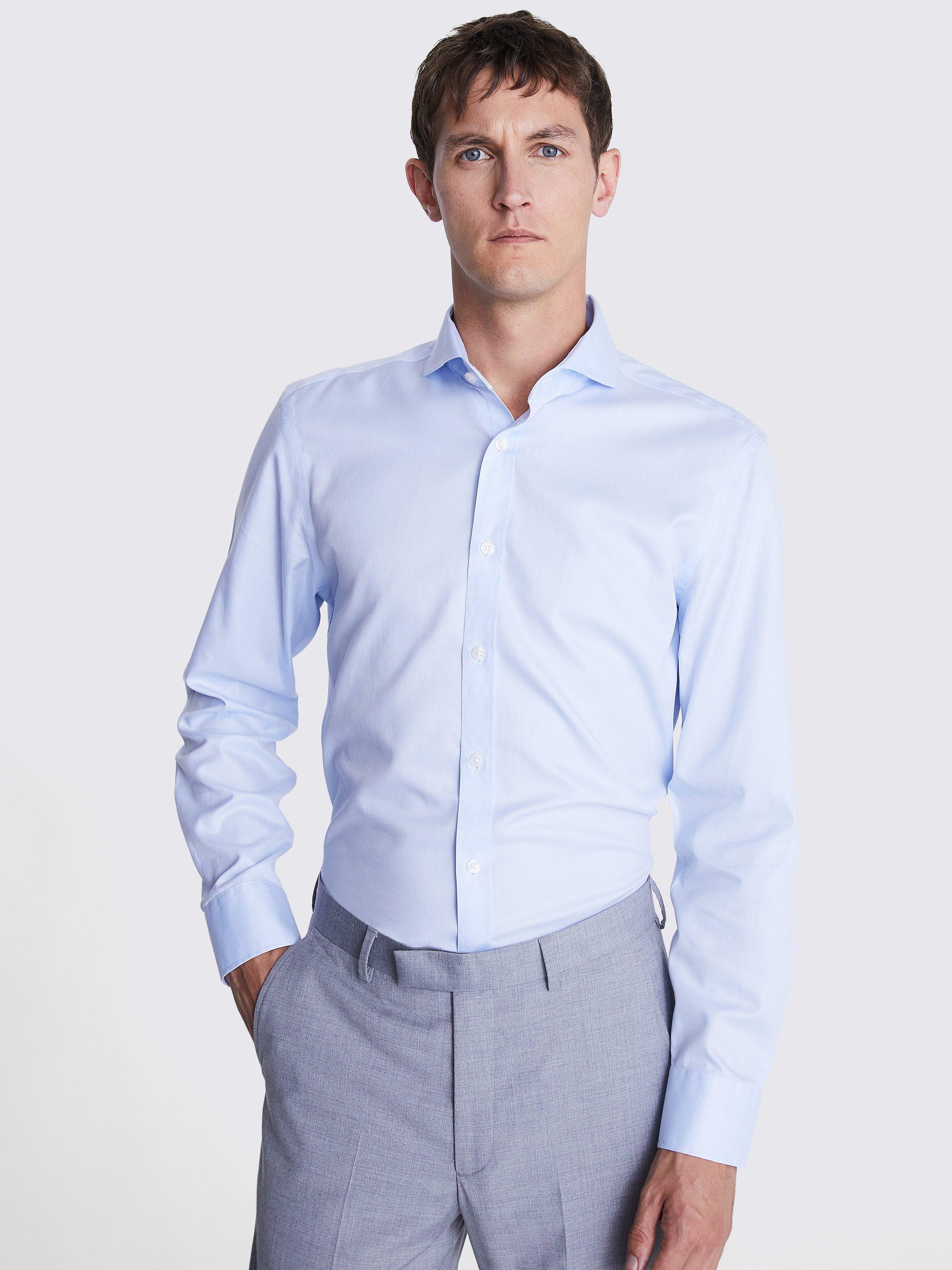 Moss Tailored Fit Zero Iron Twill Shirt, Sky