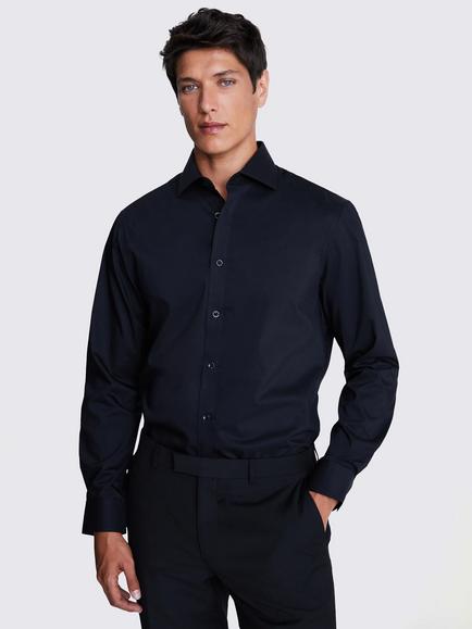 Moss Tailored Fit Cotton Blend Stretch Shirt, Black