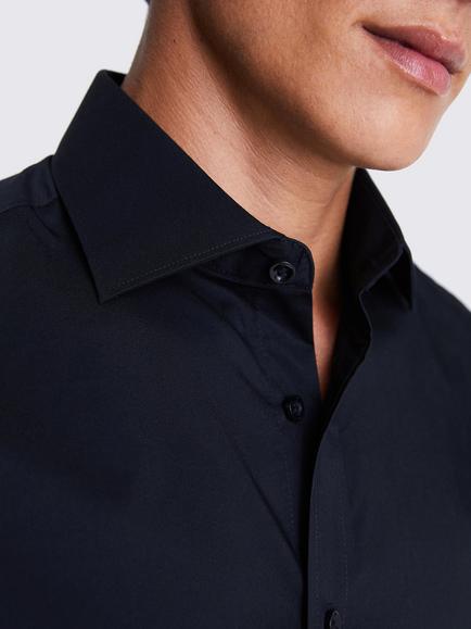 Moss Tailored Fit Cotton Blend Stretch Shirt - view 2, Black
