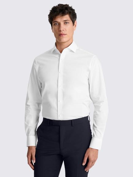 Moss Tailored Fit Cotton Blend Stretch Shirt, White