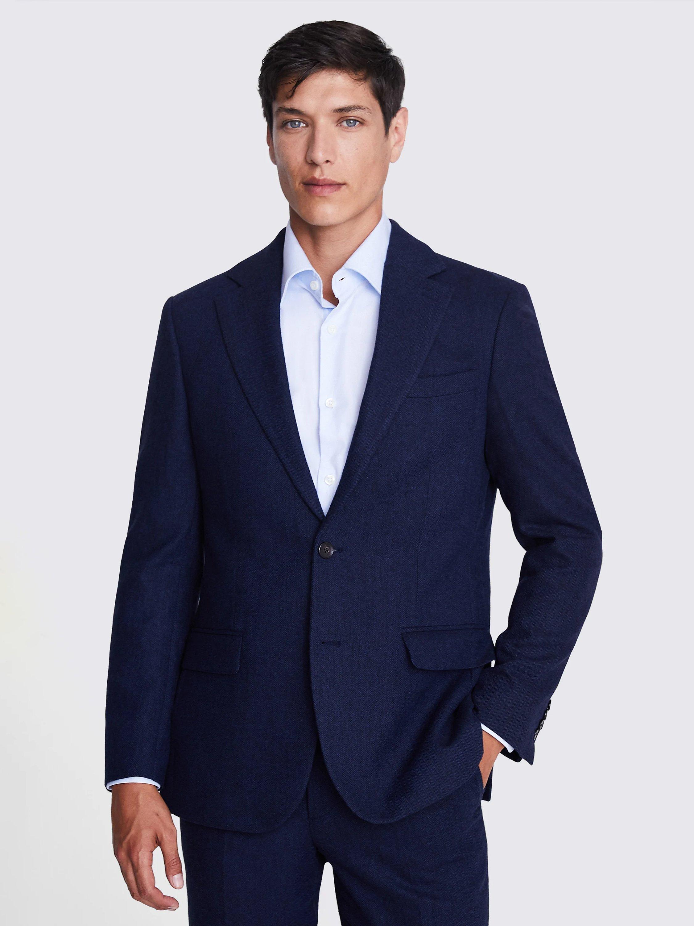 Moss Tailored Fit Herringbone Jacket, Ink, 34S