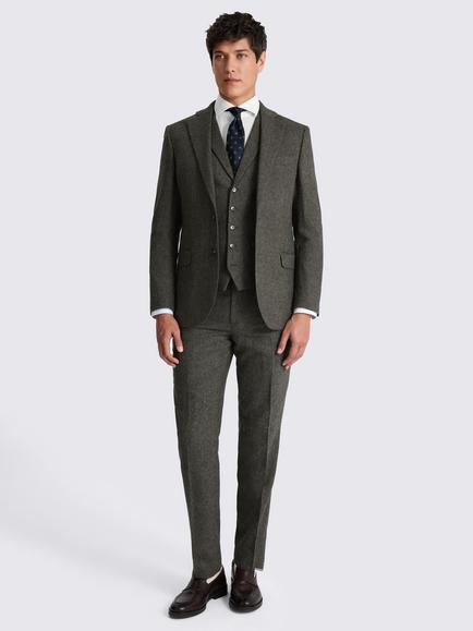 Moss Tailored Fit Herringbone Suit Jacket - view 2, Olive